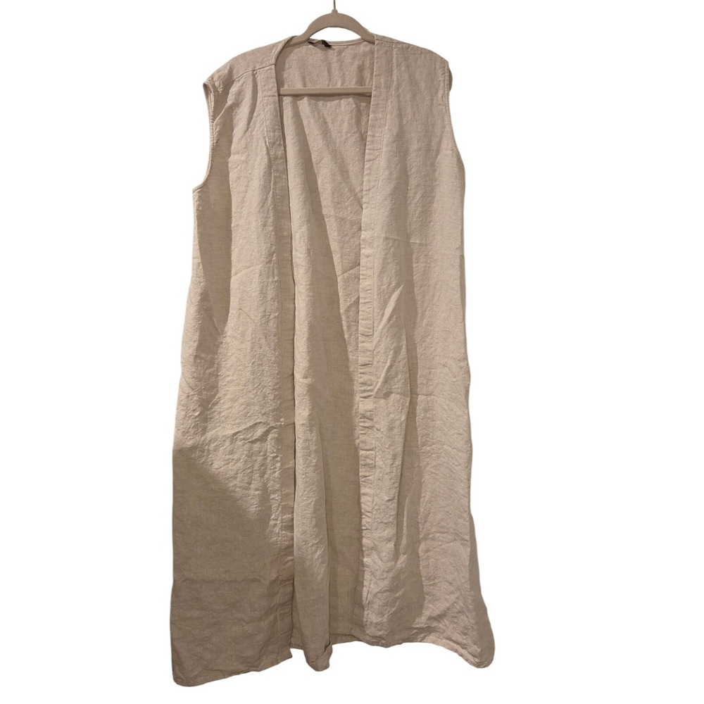 Yaly Couture 100% Linen Long Duster Vest Natural Beige XL Approx Lagenlook Boho